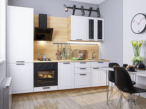 Прямая модульная кухня Глетчер-04 Айленд Силк - Дуб Вотан 2140*2700*600