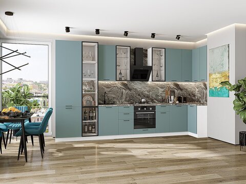 Угловая модульная кухня Флэт-05 Grey-green In 2S - Белый 2340*4000/1000*600