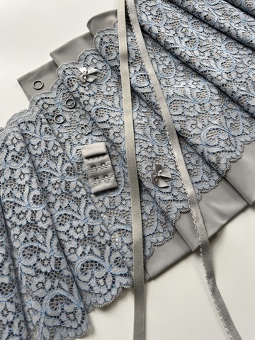 Кружево эластичное серо-голубое 22 см, Китай