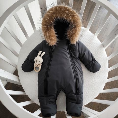 Комбинезон детский, зимний, от 3-6 мес, серый