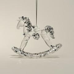 Украшение подвесное Лошадка (стекло), 8см, серебряный