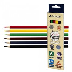 
          Карандаши цветные Alingar 6 цв., "Котята" деревянные, трехгранные, заточенные, грифель 2.8 мм, картон. уп., европодвес