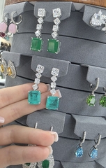 24553 - Серьги из серебра с квадратными подвесками из кварца цвета параиба