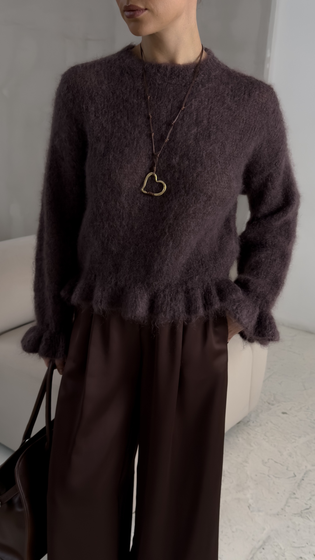 Свитер с оборочками из пряжи с kid мохером