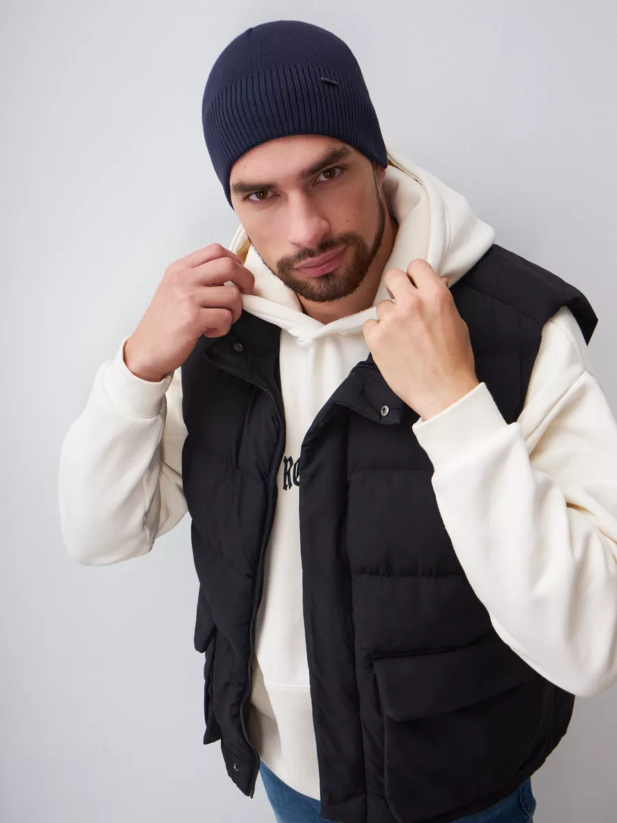 Шапка зимняя на флисе вязаная бини