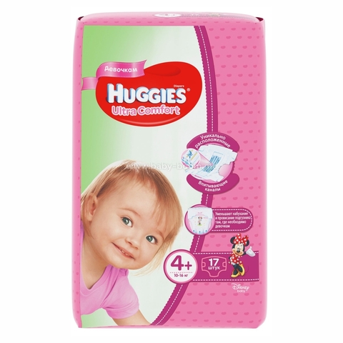 Подгузники HUGGIES Ультра Комфорт д/девочек 17 шт №4+ 10-16 кг РОССИЯ