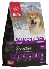 Сухой корм для взрослых собак всех пород Blitz Sensitive Salmon & Rice Adult Dog All Breeds лосось и рис, 1,8 кг
