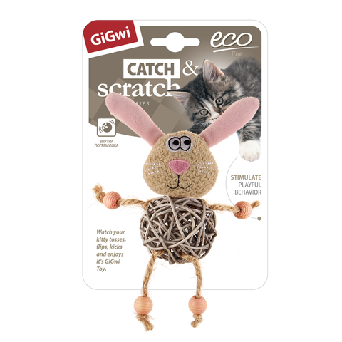 Triol игрушка для кошек Зайчик с плетеным мячиком и колокольчиком CATCH & SCRATCH ECO 8см