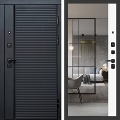 Входная металлическая дверь с зеркалом Brandoors Пиано 075 Зеркало 3D Белый софт (черная фурнитура)