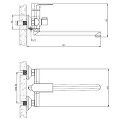 Смеситель для ванны BELZ B22679 длинный излив, латунь, хром
