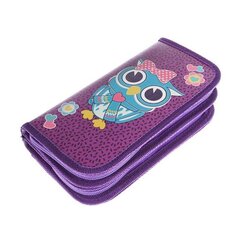Пенал 2 отделения ПЧЕЛКА, лам. картон, молния, 190 х 105 мм, "Милый совенок", фиолетовый