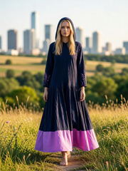 Иоанна. Платье льняное с капюшоном, вышивка по низу рукава PL-422608