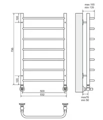 Etalon П7 500х796 Полотенцесушитель Beste (стандарт) Порошковый (RAL 9005 матовый) (черный)