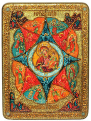 Инкрустированная икона Образ Божией Матери Неопалимая купина 29х21см на натуральном дереве в подарочной коробке
