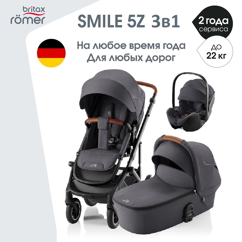 Комплект 3в1 коляска Britax Roemer SMILE 5Z Midnight Grey + автокресло BABY-SAFE PRO Space Black
