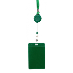Бейдж на шнурке с рулеткой (ретрактором) Basir вертикальный, кожзам, 105*65 мм, зелёный