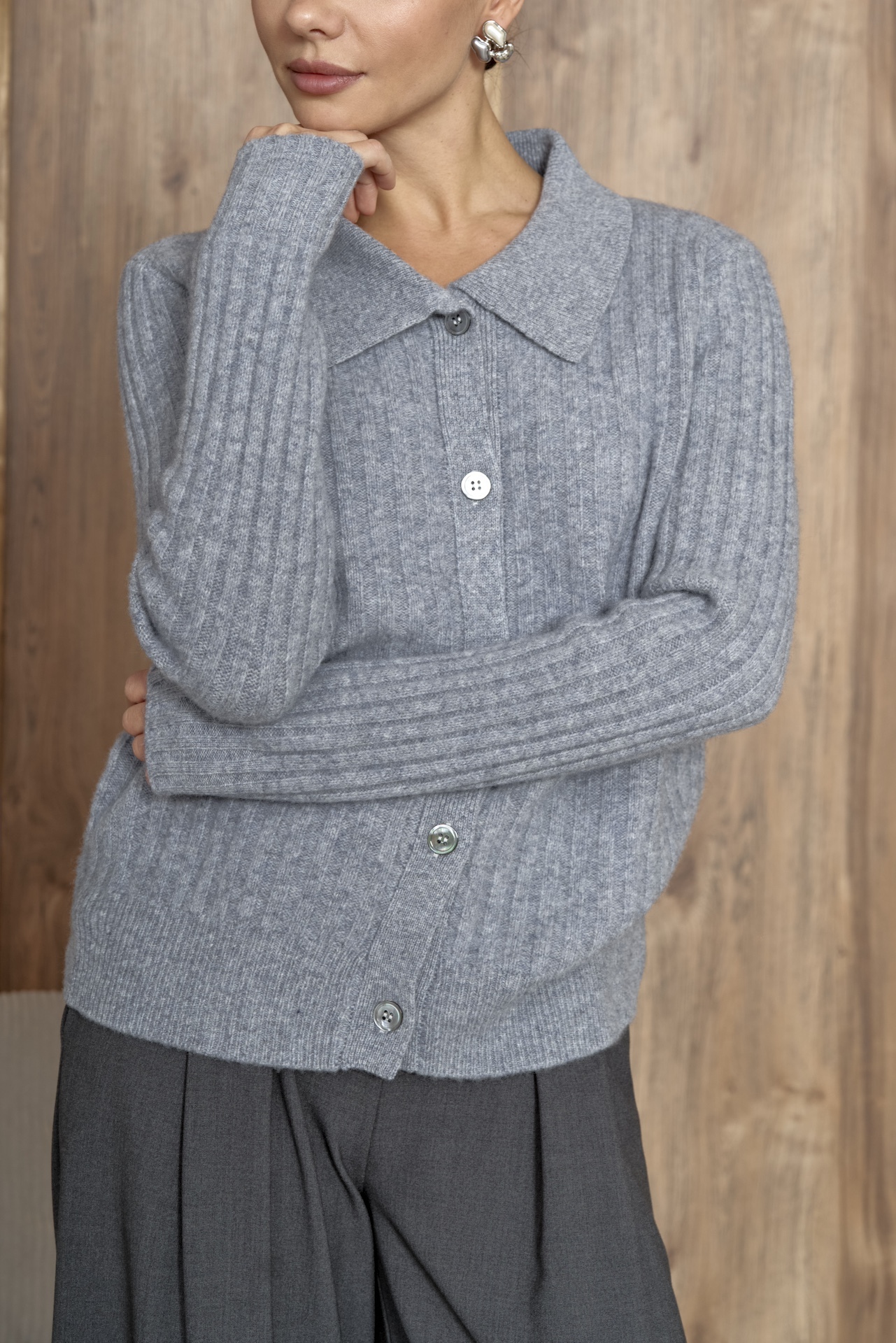 Шерстяной джемпер в виде рубашки PREMIUM QUALITY