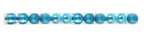 Набор шаров 6см 12шар 1цв, однотонные, глянец/искра, в тубусе бирюзовый