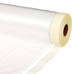 09-0-011 Пленка защитная с клейкой малярной лентой, прозрачная, HDPE, рулон 1,1х25м, толщина 8мкм РемоКолор