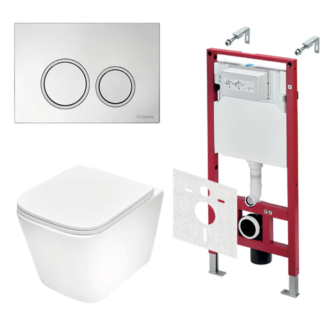 TECE K401101WCS TECEspring Base Комплект 4 в 1 инсталяция, панель смыва с круглыми кнопками, хром глянц., унитаз модель S