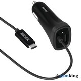 Kanex USB-C Car Charger 1.2m with (1 USB Port 15 + Lightning 5W) Black K181-1052-BK4F