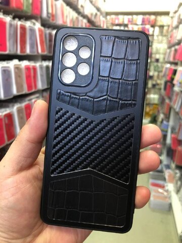 Силиконовый чехол с карбоном и эко-кожей Durable case UD series для Samsung Galaxy A32 4G (Черный)