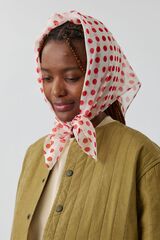 Косынка из шелка белая в красный мелкий горох