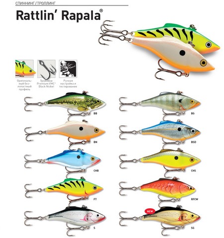 Воблер тонущий Rattliin' Rapala RNR04-SB (Переменное, 4 см 6 г)