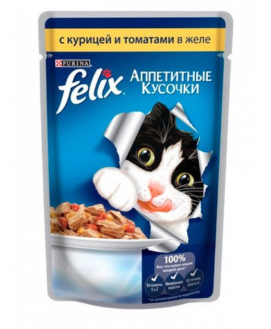 Felix кусочки в желе для кошек с курицей и томатами 85 г