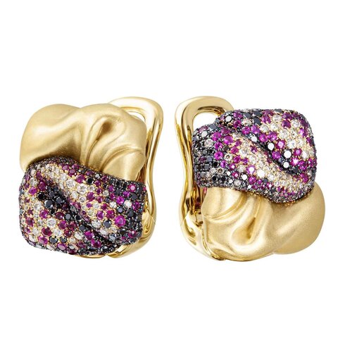 Серьги с рубинами, черными бриллиантами и бриллиантами шампань, E0132-0/6