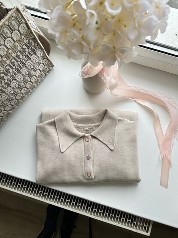 Джемпер поло из 100% мериноса Loro Piana овсянка