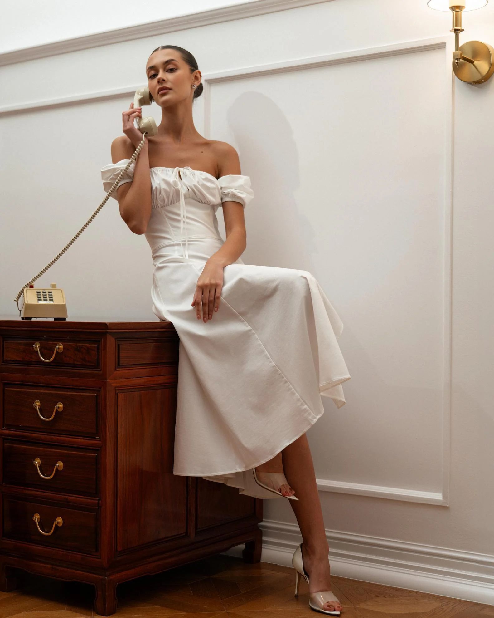 Платье с воланами макси, белый