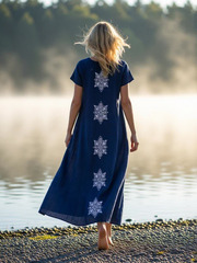 Акулина. Платье льняное женское с вышивкой на спинке PL-422618