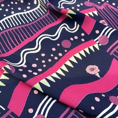 Ткань кади  абстрактный принт в сливовом цвете 3343