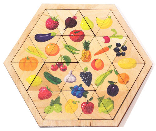 Пазл деревянный "Овощи, фрукты, ягоды" (Занимательные треугольники)