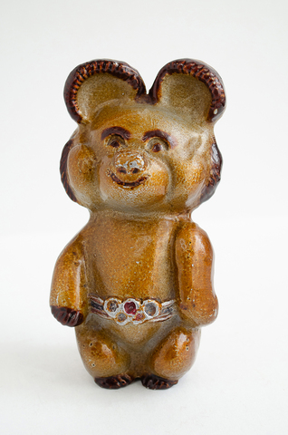 Олимпийский мишка. Коллекционная редкая статуэтка. СССР.  Литье, ручная роспись. 1980 г.