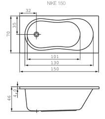 ВАННА АКРИЛОВАЯ CERSANIT NIKE 150x70 С НОЖКАМИ