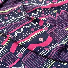 Ткань кади  абстрактный принт в сливовом цвете 3343