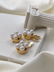 Накладки на пуговицы золотистые с жемчугом (клипсы)