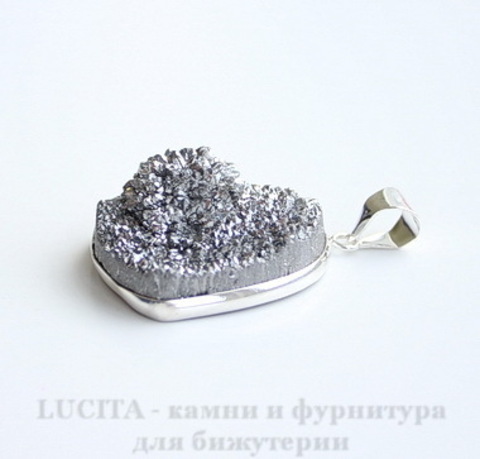 Подвеска Кварц в рамке (цвет - античное серебро) 35,5х27,2х15 мм №9