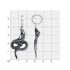 95020116 - Серьги конго с подвесками ДРАКОНЫ из серебра с чернением