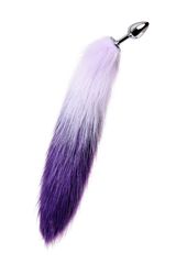 Серебристая металлическая анальная втулка с фиолетово-белым хвостом - размер S - 