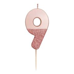 Восковая свеча цифра "9" (розовое золото)