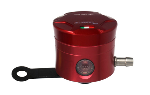 Бачок тормозной жидкости фрезерованный 25 см3 Accossato, красный/красный, горизонтальный штуцер