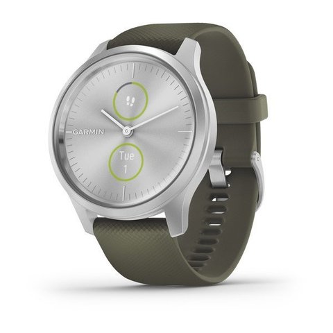 Garmin Vivomove Style - Silver Aluminum Case with Moss Silicone Band