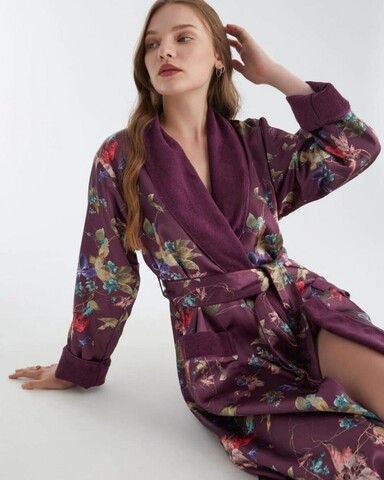 Женский халат шелк махра 8040 бордовый NUSA Турция