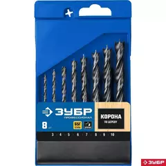 ЗУБР 8 шт: (3-4-5-6-7-8-9-10 мм), М-образная заточка, набор спиральных сверл по дереву, Профессионал (29421-H8)