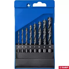 ЗУБР 8 шт: (3-4-5-6-7-8-9-10 мм), М-образная заточка, набор спиральных сверл по дереву, Профессионал (29421-H8)