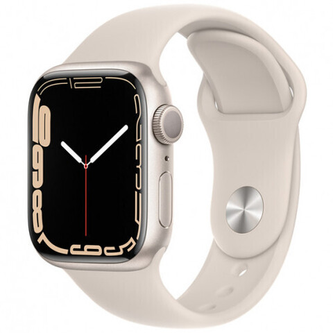 Apple Watch Series 7  GPS, 45 mm Starlight Aluminium Case with Starlight Sport Band - Regular (MKN63GK/A)