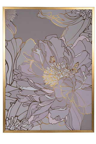 Холст 80х110см Garda Decor Пион в пластиковом багете с золотой поталью